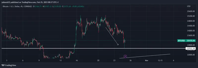 precio de bitcoin dolar btcusd se desploma por riesgos de liquidez bitcoin lucha en los 23000 usd grafika numer 1