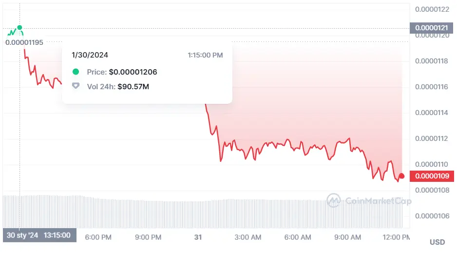 Gráfico de las cotizaciones de la criptomoneda Bonk del mercado de criptomonedas en un espaci de tiempo de un día