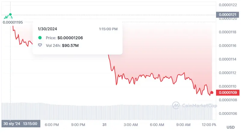 Gráfico de las cotizaciones de la criptomoneda Bonk del mercado de criptomonedas en un espaci de tiempo de un día