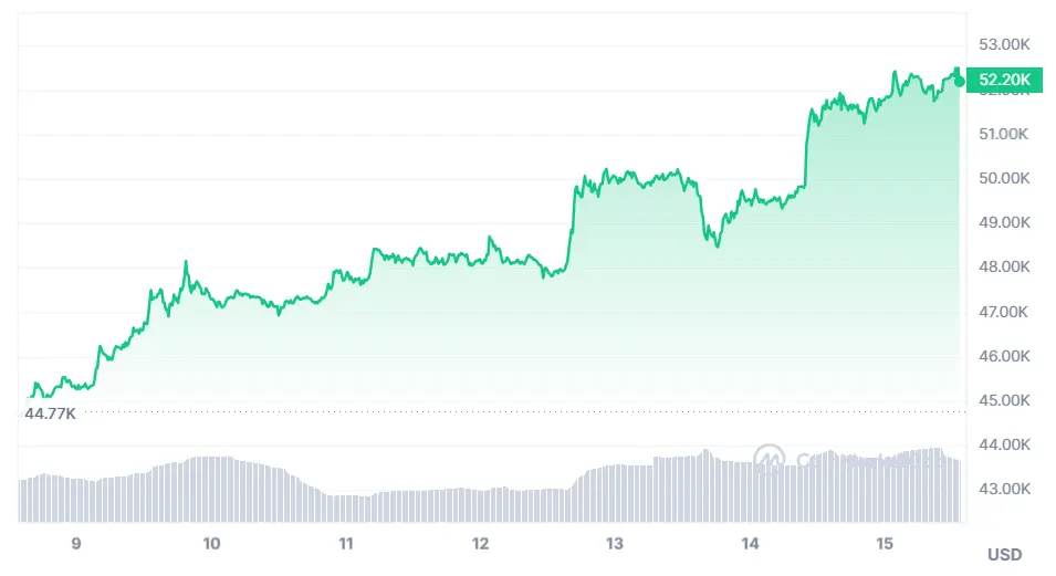 Gráfico de las cotizaciones de la criptomoneda Bitcoin (BTCUSD) hoy