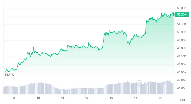 Gráfico de las cotizaciones de la criptomoneda Bitcoin (BTCUSD) hoy