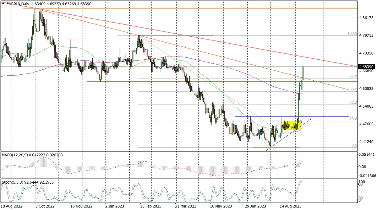 ¡Aumentos del precio del euro (EUR), del precio del franco y del precio del dólar! El cambio USD/PLN, EUR/PLN y CHF/PLN sube en el mercado FOREX - 1