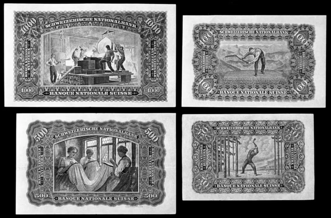 Representaciones de la actividad laboral suiza en billetes de 1911