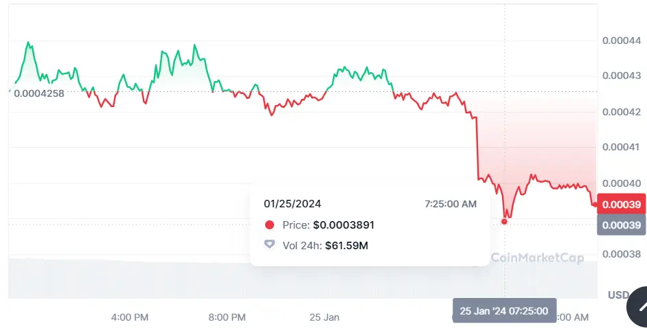 Gráfico de las cotizaciones de la criptomoneda SATS del mercado crypto en un espacio de tiempo de un día